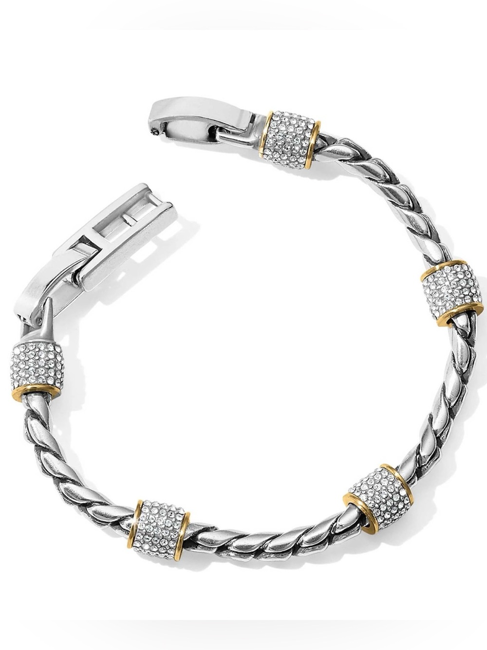 Brighton Meridian Mixed Metal Twisted Bracelet Silver Plate Pave Stones 8”